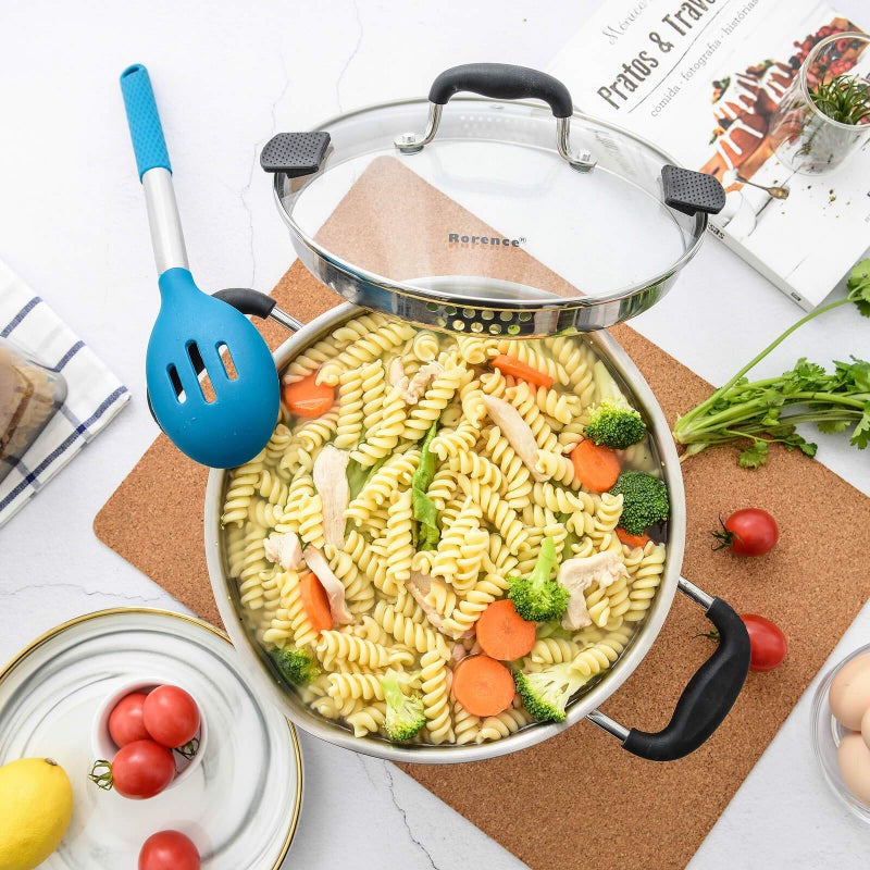 Rorence Stainless Steel Stock Pot with Lid: 6 Quart Stockpot Pasta Pot with Two Side Spouts, capsule Bottom, Strainer Glass Lid - Image 5